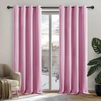 Bild av Deconovo Mörkläggningsgardiner med öljetter, mörkläggningsgardin köldskydd, ogenomskinliga gardiner, 240 x 135 cm (längd bredd), rosa, set om 2