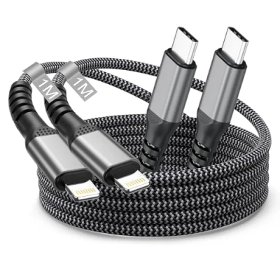 Bild av Lightning kabel USB C 1M 2 pack, iPhone laddningskabel Apple MFi certifierad nylon USBC till snabbladdningskabel för 14 Pro Max/Plus 13