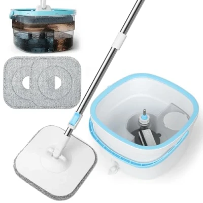 Bild av WitByxt 130 cm moppset med hink, 2 i 1 filtersystem separerar smuts från färskvatten, rengöringshink, golvtorkare urvridningsfunktion, mikrofiberöverdrag, för fönsterrengöring
