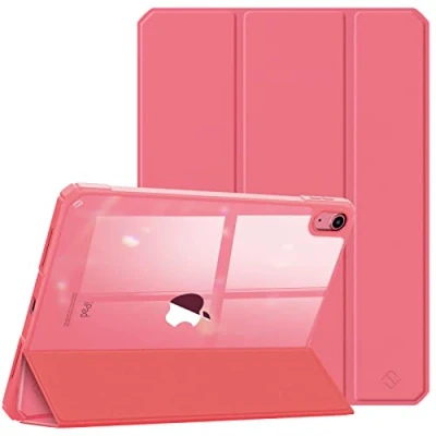 Bild av Fintie Hybridfodral för iPad 10. Generation 2022, 10,9 fodral ultratunt skyddsfodral med transparent baksideskydd som automatiskt sömn/vax, rosa