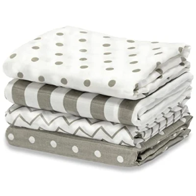 Bild av CuddleBug muslin Baby Swaddle filtar för pojkar och flickor 0 till 3 månader stor 4 x fot unisex 100 % bomull (fläckar ränder)