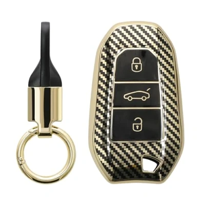 Bild av kwmobile bilnyckelfodral kompatibelt med Peugeot Citroen 3 knappar Smartkey (Keyless Go) fodral nyckelskydd TPU silikon fjärrkontroll skydd guld/svart