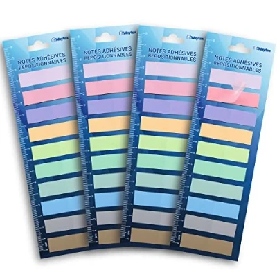 Bild av WAYTEX 800 laminerade omplacerbara självhäftande bokmärken 10 färger eller 4 förpackningar med miniblock 20 klibbiga pastellfärgade toner 45 x 12 mm
