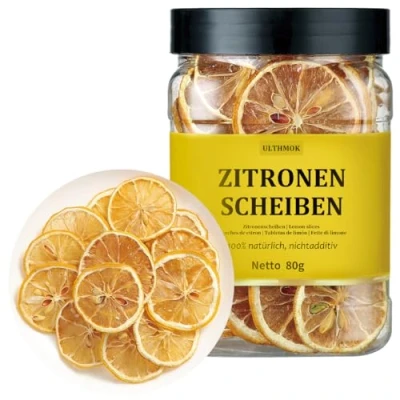 Bild av ULTHMOK Premium Torkade Citronskivor 80g av högkvalitativt torkad citron, 100% naturligt, utan tillsatser och sockerfritt. Perfekt för örtte.