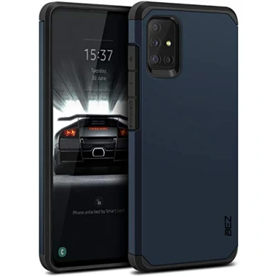 Bild av BEZ fodral för Samsung Galaxy A51 fodral, mobiltelefonfodral stötsäker kompatibel med A51, [Heavy Duty Serie] utomhus dubbla lager armor mobiltelefon skyddande robust, mörkblå