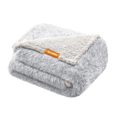 Bild av Feandrea vattenavvisande hundtäcke, lång plyschfilt för små och medelstora hundar, katter, 127 x 102 cm, L, Sherpa Fleece, vändbar, skydd soffa, Ombre grå PPB005G01