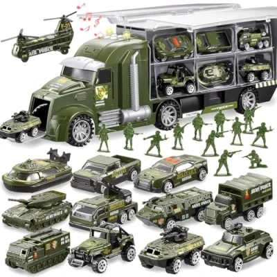 Bild av JOYIN 25 i 1 militär lastbil pressgjutning arméfordon med små soldater, ljus och ljud, födelsedagspresent för pojkar 3+ (grön)