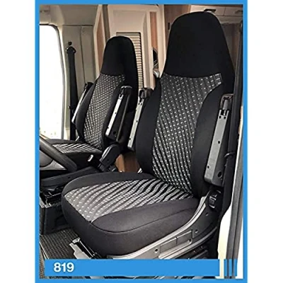 Bild av BREMER SITZBEZÜGE Mått pilot skyddsöverdrag sätesskydd kompatibla med husbil campare Ducato förare och passagerare 819 set i svart/grå