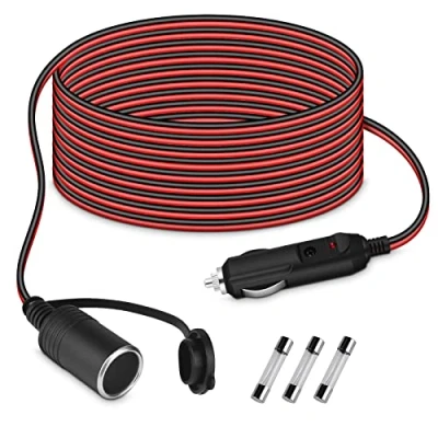Bild av URAQT Cigarettändar Förlängningskabel, 4.6 M 12V 24V DC Förlängningssladd 17 AWG för Motorcykel &amp; Båt, Universal Multifunktionell Strömförsörjningsport med 3 Säkringar 15A