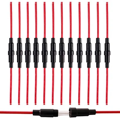 Bild av FULARR® 12 st professionell 5 x 20 mm inline skruvtyp AGC säkringshållare, 32 V A säkringsbox med 16 AWG sladd, för snabbblåsning glassäkring svart
