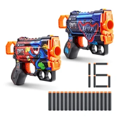Bild av X Shot Skins Menace Poppy Playtime Dart Blaster set med 2 förpackningar 16 pilar