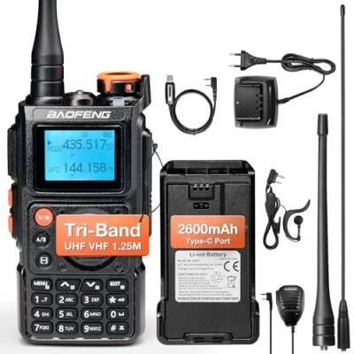 Bild av BAOFENG K6 Tri Band handhållen amatörradio, 6 W High Power tvåvägs Radio, UHF/VHF/FM/Air multibandsmottagare, 2 600 mAh batteri USB C laddningsfunktion, programmeringskabel, 999CH, trådlös