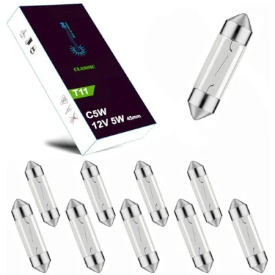 Bild av LIGHTWORLD24 10 x soffkanter 12 V 5 W C5W SV8,5 45 mm registreringsskyltbelysning glödlampa personbil interiör bagageutrymme handskfack