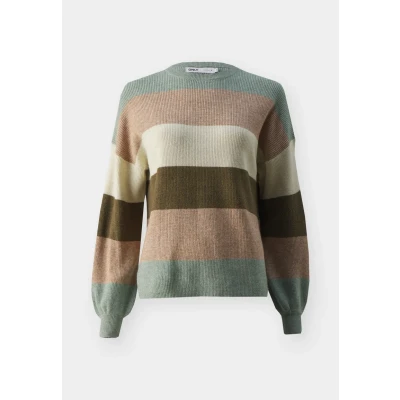 Bild av ONLY Onlatia LS Stripe Stickad tröja, Storlek: XXL, Hedge green/toasted coconut/pumice stone/breen