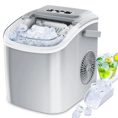Bild av Ice Maker Kubisbitsmaskin 2L Bänkskiva 6 Minuter Snabbt Isbitar, LED Display, Isskyffel &amp; Korg Hemma/Bar Grå