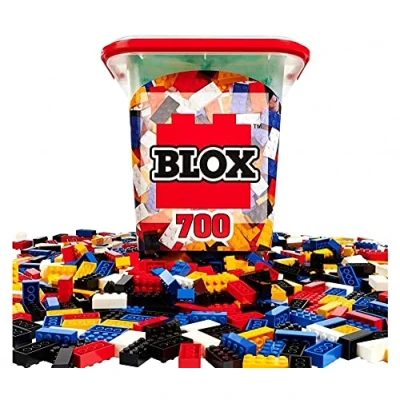 Bild av Simba 104114200 Blox 700 byggstenar för barn från 3 år, 8 stenlådor med bottenplatta, helt kompatibel, färgblandad, svart, röd, vit, gul, blå,