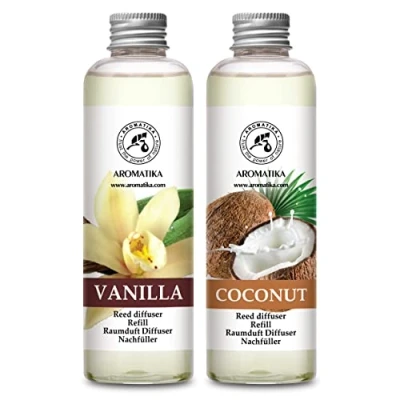 Bild av Reed Diffuser Refills Vanilla &amp; Coconut Scent 2 x 200ml Aroma Refill Room Home Fragrance Freshener