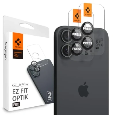 Bild av Spigen Glas.tR EZ Fit Optik Pro Kamera Skärmskydd kompatibel med iPhone 16, 16 Plus, 2 Stycken, Svart, Kameraskydd, Inget fel på blixtfunktionen, 9H härdat Glas