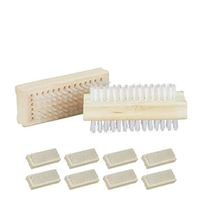 Bild av Relaxdays nagelborste i trä, set med 10, dubbelsidig, plastborst, badrum, H x B D: 4 9 3,5 cm, naturlig, 10 pack