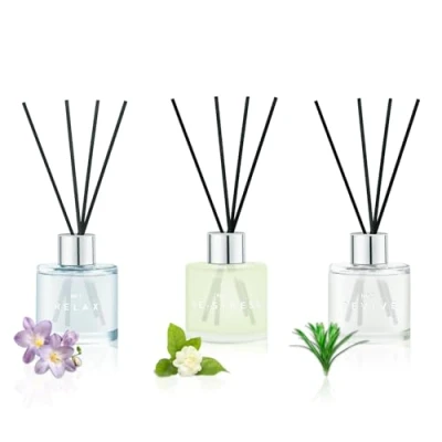 Bild av 3 pack doftspridare av vass, 50 ml Freesia Jasmine citrongräs aromaterapi diffusor set med 12 svarta fiberpinnar, luftfräschare för sovrum badrum kontor