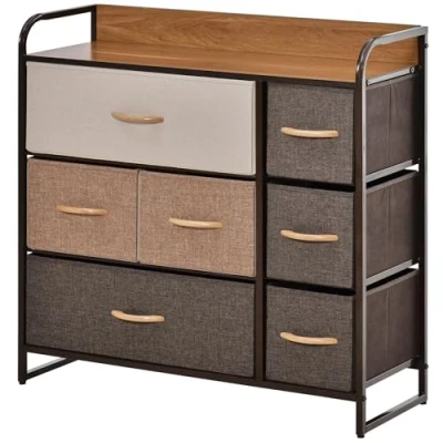 Bild av HOMCOM Byrå med 7 lådor fällbart tyg lådskåp svart stålstruktur 80 l x 29 78,5 H cm, sovrum, entré, vardagsrum, flerfärgad