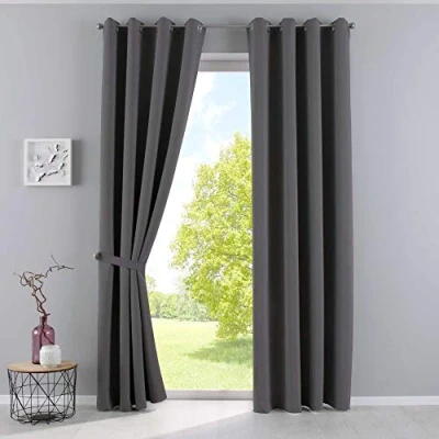 Bild av Gardinerlåda, gardiner, ogenomskinliga &quot;Newyork&quot;, mörkgrå, H x B 245 140 cm, 2 pack, termiska mörkläggningsgardin, mörkläggningsöljetter, ljudisolerande, Oeko Tex