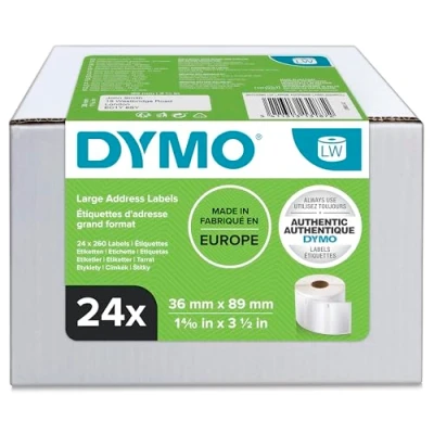 Bild av DYMO LabelWriter stora adressoriginaletiketter 36 mm x 89 24 rullar med 130 etiketter (3120 etiketter)