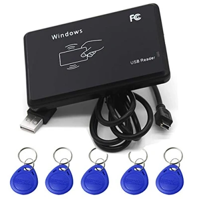 Bild av AMAO RFID smart ID kortläsare USB 125 KHz närhet kontaktlös Plug and Play + 5 st EM4100/TK4100 nyckelbrickor