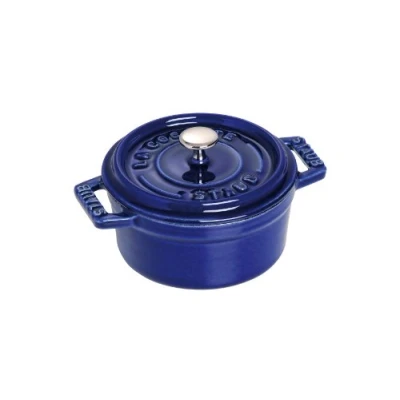 Bild av STAUB Mini Cocotte, rund med lock 10 cm, 0,25 l, lämplig för induktion, matt svart emaljering inuti grytan, mörkblå