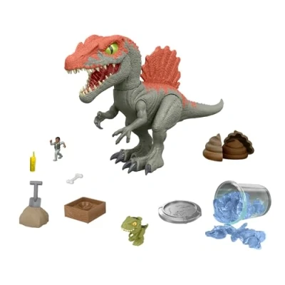 Bild av Mattel Jurassic World Spinosaurus Bryt dig loss ur buren, dinosaurieactionfigur och uppackningsleksak, sand, gel lera, flykt , upptäckt räddningslekar, HTP71