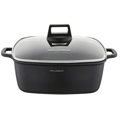 Bild av FLORINA Aluminiumgryta (5,8 l) D x B H: 28 11 cm kastrull med glaslock non stick belagd induktion rektangulär perfekt för induktionsspis, gasspis och elektrisk spis
