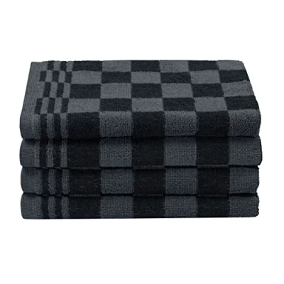 Bild av ZOLLNER Set om 4 kökshanddukar bomull i 50 x cm absorberande och hållbara tvättbara upp till 60 C svart rutig gastronomikvalitet Oeko Tex® certifierad