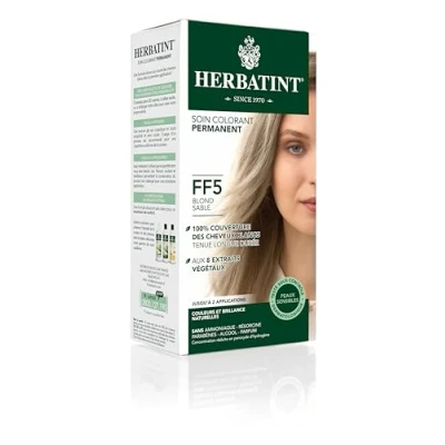 Bild av Herbatint Permanent hårfärgningsvård FF5 sandblond 150 ml, ammoniakfri, 100% vitt hår, dermatologiskt testad för känslig hud, med 8 ekologiska växtextrakt