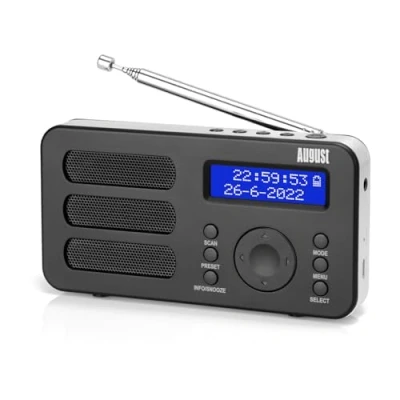 Bild av bärbar digital DAB radio augusti MB225 DAB+/FM RDS funktion, 40 förinställningar, stereo/mono radio, dubbla larm, uppladdningsbart batteri, hörlursuttag