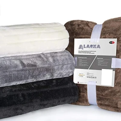 Bild av CelinaTex Gosig filt 150 x 200 cm svart soffpläd överkast pälsimitation fuskpäls minkutseende fleece gåva för kvinnor, varm Oeko TEX Alaska