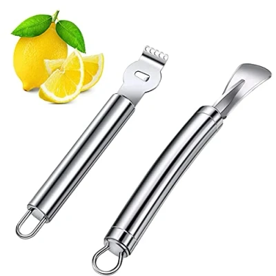 Bild av 2 stycken apelsinskalare i rostfritt stål citronrivare zester slicer skärare skalare borttagare med böjt handtag fruktverktyg köksredskap