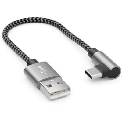 Bild av deleyCON 0,15m USB A till C Kabel Kontakt 90 Vinklad Kort 15cm Laddningskabel för iPhone 15 16 Pro Max Samsung S24 S23 Pixel iPad MacBook Air Surfplattor Switch PS5