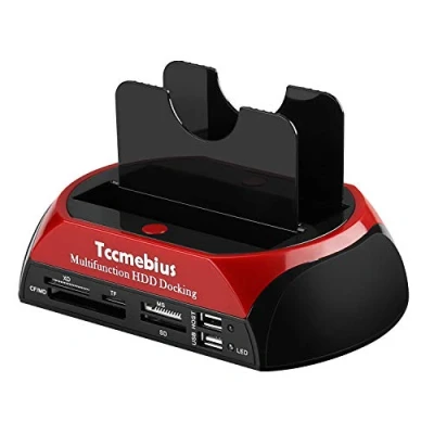Bild av Tccmebius Hårddiskar Dockningsstation, TCC S862 DE USB 2.0 till 2.5 3.5 Tum SATA IDE Dubbla Externt Kortläsare Hölje med Allt i 1 och Hubb, För 2.5&quot; 3.5&quot; I/II/III HDD SSD