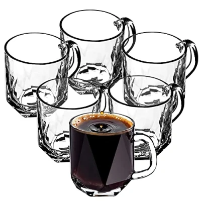 Bild av KADAX Glas med handtag för te och kaffe, teglas av tjockt glas, glaskoppar kalla varma drycker, set perfekt te, kaffe vatten (Frida 300 ml/set om 6)