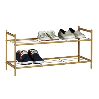 Bild av Relaxdays SANDRA, 2 nivåer, för 6 par skor, metall, skohylla, HBT: ca 33,5 x 69,5 26 cm, honungsbrun, metallhylla hyllor