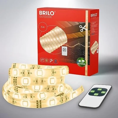 Bild av BRILONER 5 m LED remsa för utomhusbruk, remsor, dekorativ ljuskedja utomhus, list, balkongdekoration, varmt vitt ljus, fjärrkontroll, IP44 stänkskydd