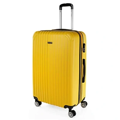 Bild av ITACA Vagn resväska, 70 cm, Stor storlek XL, ABS. Styv, resistent, robust och lätt. kapacitet. Teleskophandtag, 2 infällbara handtag, 4 hjul, Gul