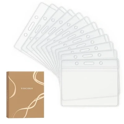 Bild av YISCOKO 12 st plastkorthållare, transparent horisontell vattentät id bricka korthållare namnmärken 10 cm x 8,5 (L B)