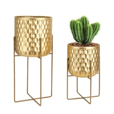 Bild av TRIROCKS Växtställ i metall 31 cm och 45 blomställ, moderna växthållare, blomhållare för blomkruka, inomhus, utomhus, hem, vardagsrum, trädgård, balkong, uteplats, dekor (guld)