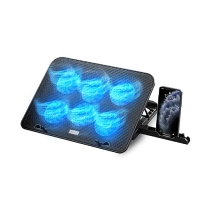 Bild av NK Laptop Kylare Cooler Base Datorfläkt för bärbar dator med 5 höjdjusterbara stativ, 6 tysta fläktar, 2 USB portar, snabb kylning, blått LED ljus svart färg