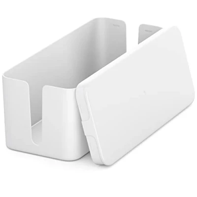 Bild av deleyCON Kabelhanternig Box Kabel Organiserare Kabellåda 32,7cm x 13,5cm 12,5cm Robust Plast 2 Sidomonterade Kabelledare Skydd och Säkerhet Vit