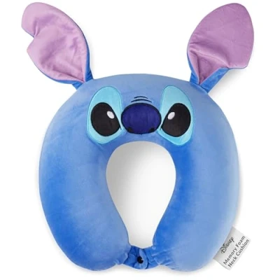 Bild av Disney Stitch flickor tonåringar kvinnor resekudde, minnesskum kudde bekväma resetillbehör flygkudde nack och huvudstöd (blå söm)