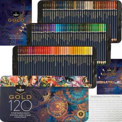 Bild av Castle Art Supplies Set med 120 Målarpennor i Guldstandard, Oljebaserade Färgade Kärnor av Hög Kvalitet Förblir Vassare, Tåligare mot Bräckage, för Vuxna Konstnärer, Färgkonstnärer, en Plåtlåda