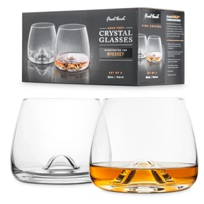 Bild av Final Touch 100% blyfria kristallwhiskyglas whiskyglas kristallglas tillverkade med DuraSHIELD titan förstärkt för ökad hållbarhet hög 9 cm 300 ml förpackning 2 stycken