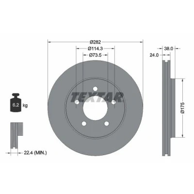 Bild av TEXTAR 92108700 Disque de frein 282 24 05/05 114,3 ventilé l&#039;intérieur sans boulon fix roue, moyeu roue CHRYSLER: VOYAGER 4